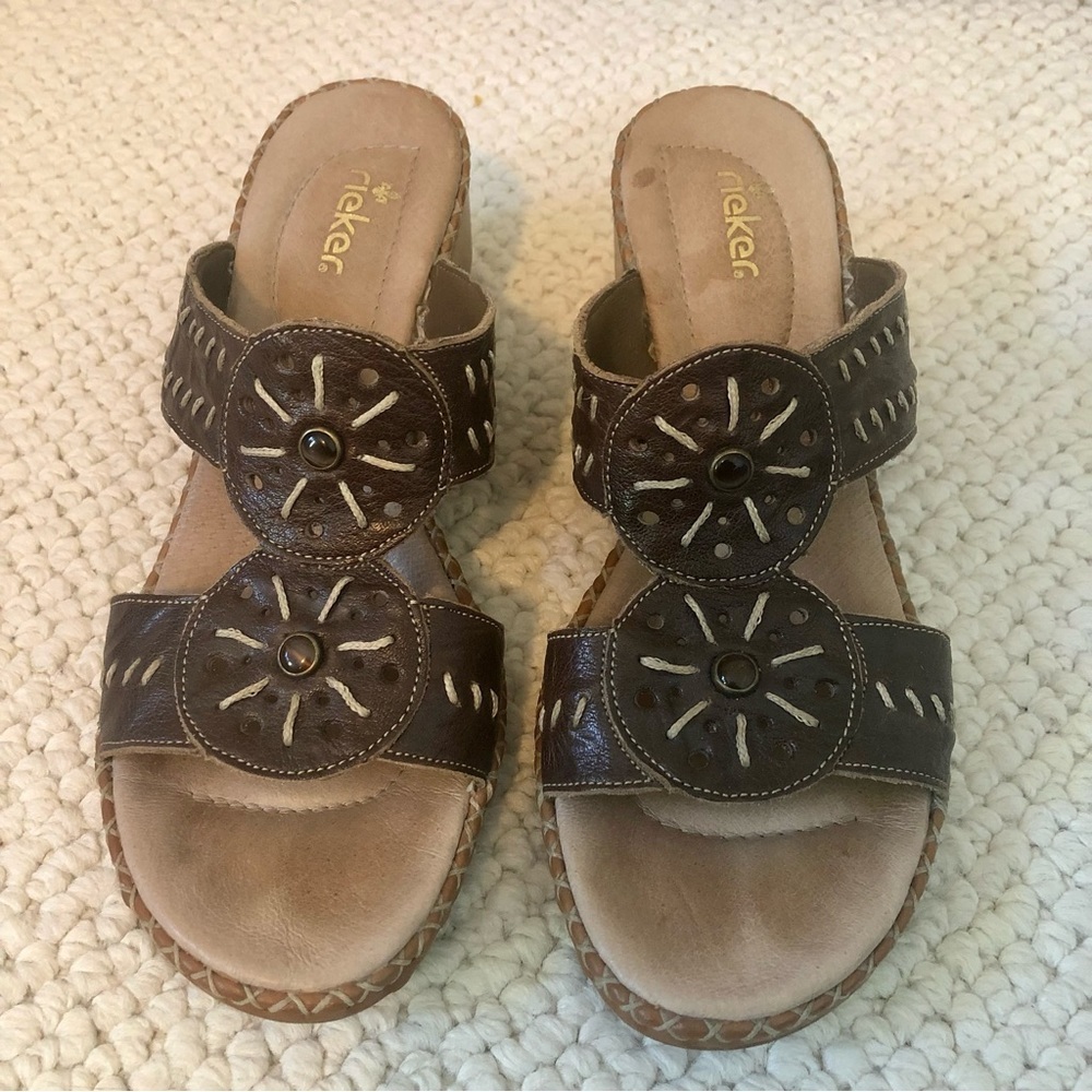 Rieker Brown Leather Slip-On Wedge Sandals | 39 / 8​​